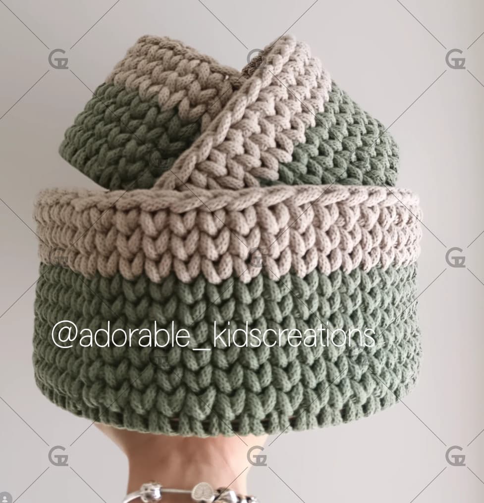 set di cestini all'uncinetto con basi tonde GTL da 25 e 20cm
